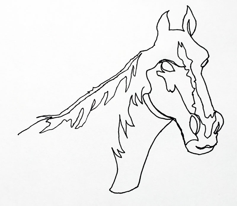 Continuous line drawing of a horse