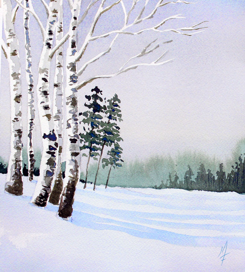 Easy Watercolor Landscape, Winter Landscape Watercolor Painting Tutorial