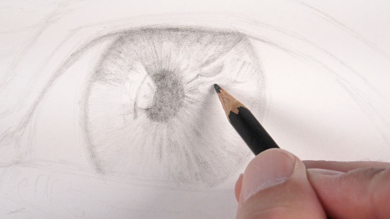 How to sketch eyes - step two - Darkening the pupil