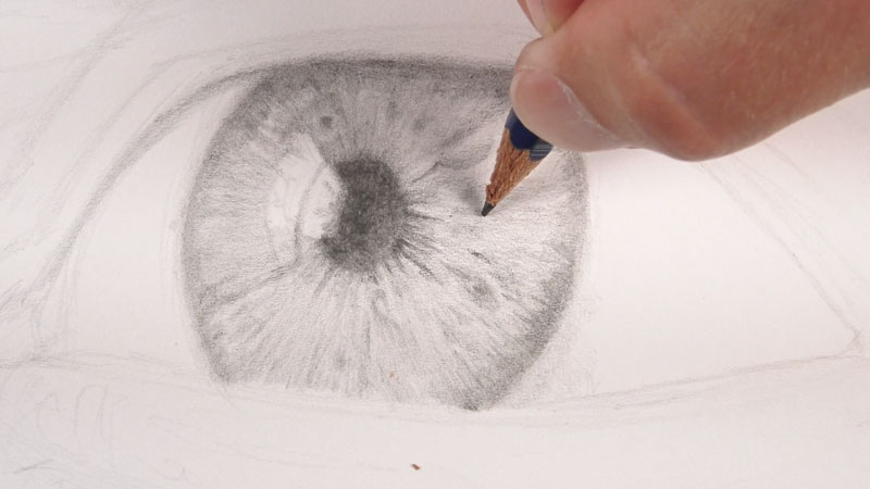 How to draw eyes - step two continued - the iris around the pupil