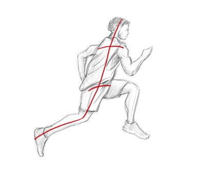How to draw a person running - line for the shoulders and waist