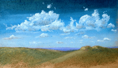 Finished drawing of clouds in chalk pastels