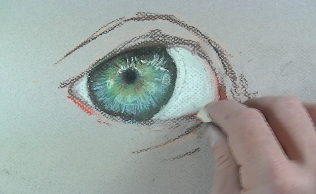 The edges of the eye are defined by skin tones.
