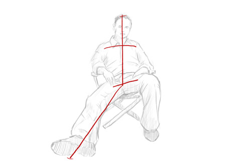 How to draw a person sitting down step 2 - line for shoulders