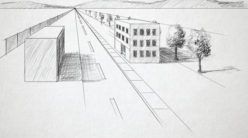 One point perspective landscape