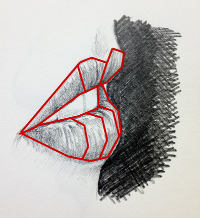 Drawing a mouth from the side - labeled planes