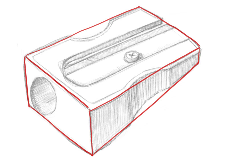 Pencil sharpener drawing with basic shapes
