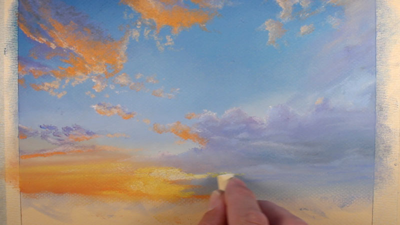 Painting of a snowy winter sunset on the...