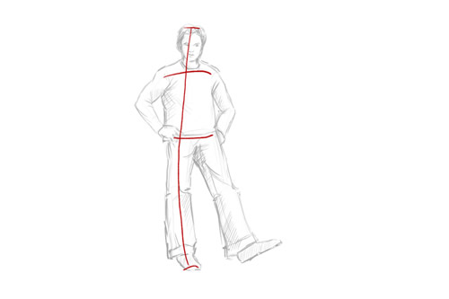 How to draw a person standing step 2 waist and shoulders