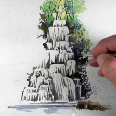 Watercolor Waterfall Sketch