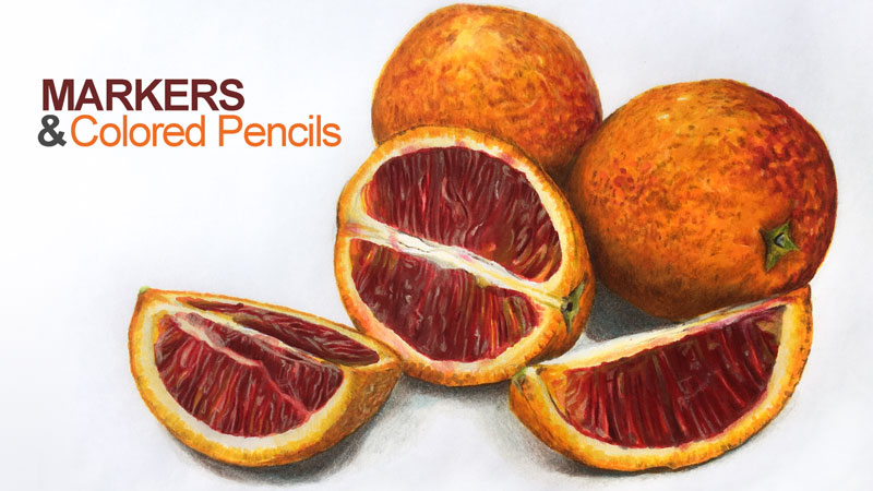 Marker and colored pencil drawing of oranges