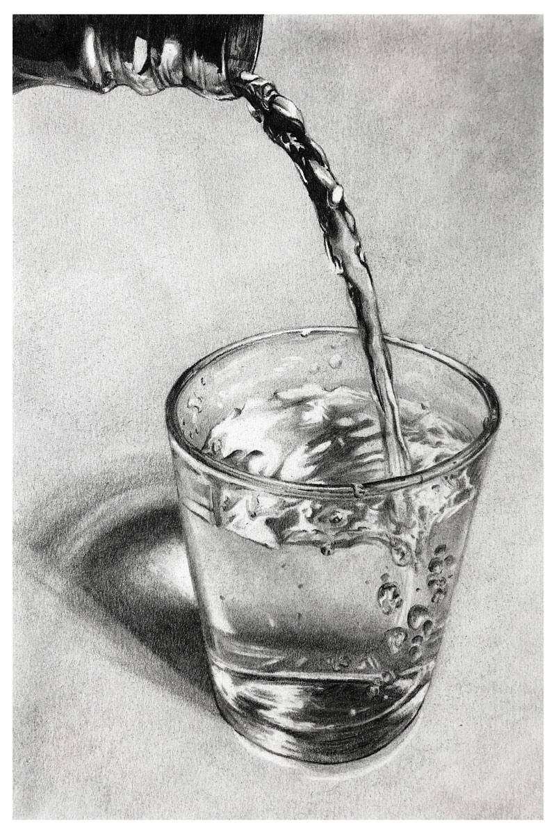 Charcoal Realism Water Glass by depARTingExistance on DeviantArt