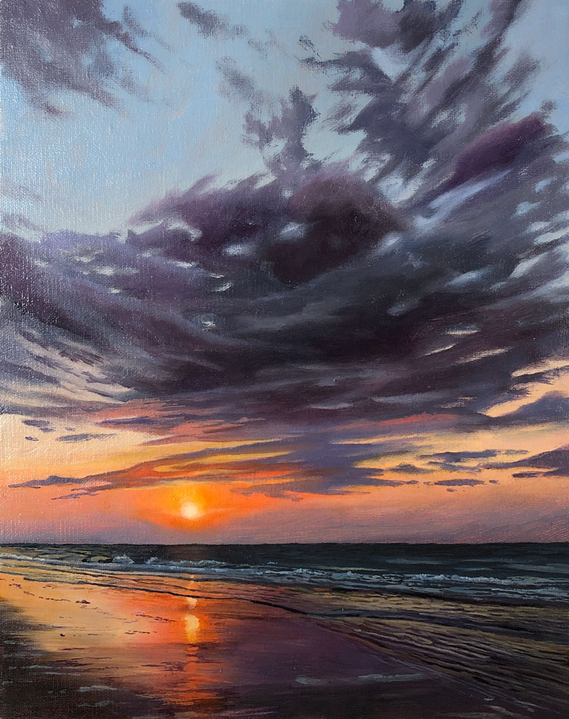 oil painting of a sunrise over the ocean