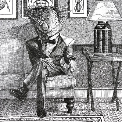 Lizard Man with Pen and Ink Series