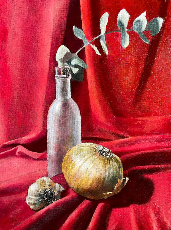 still life painting with oil paints