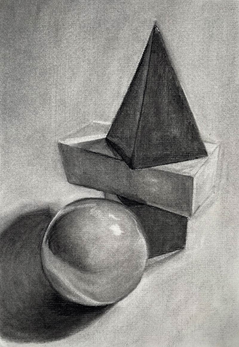 charcoal drawing of basic forms
