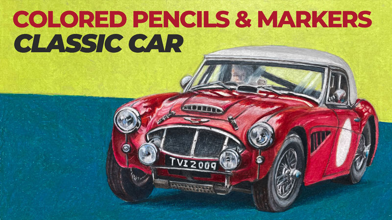 Colored pencil drawing of a sportscar