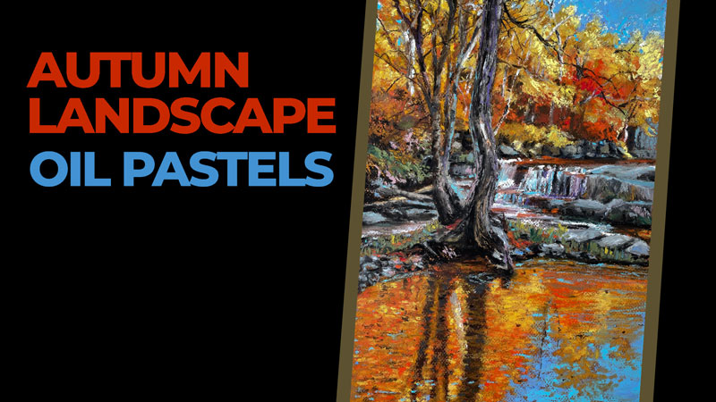 Fall or Autumn Landscape painting with Oil Pastels