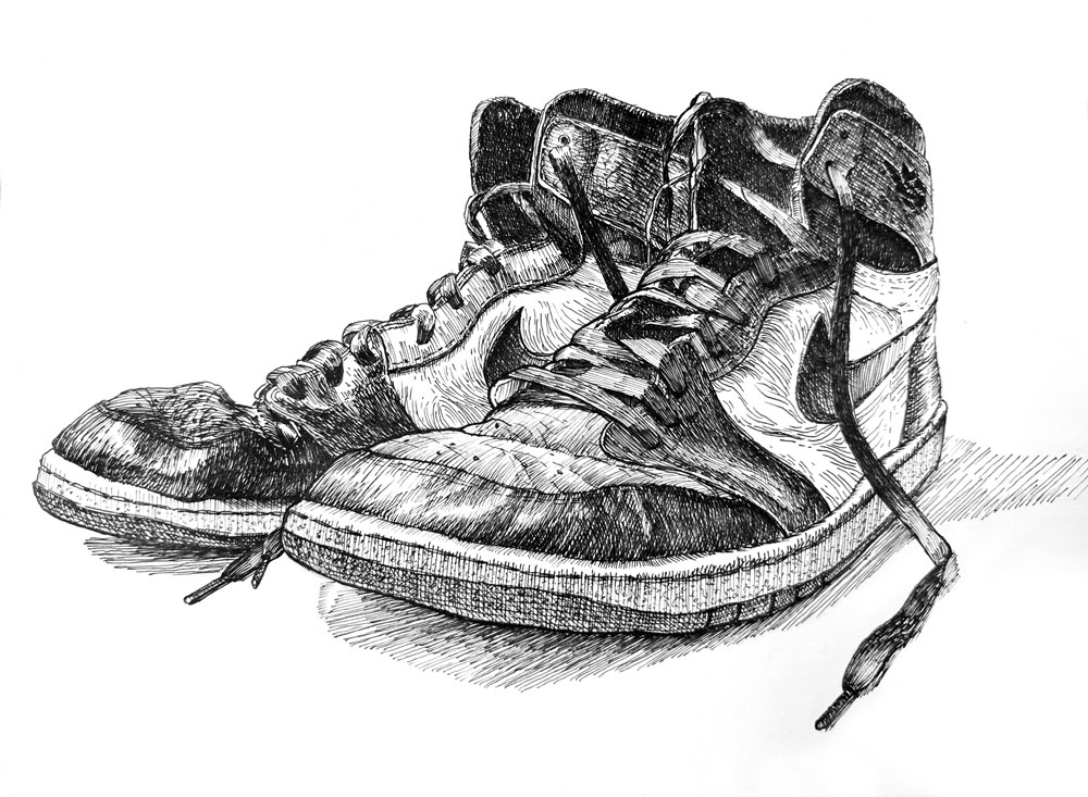 pen and ink drawing of sneakers