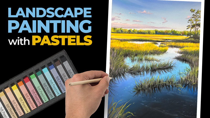 Marsh Landscape Painting with Pastels on PastelMat Paper