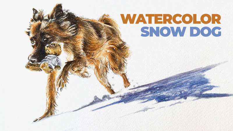 Snow Dog with Watercolor