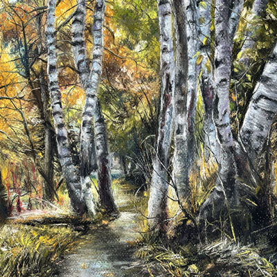 Birch Tree Landscape with Pastels