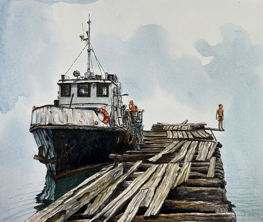 Line and Wash - Boat on the Water