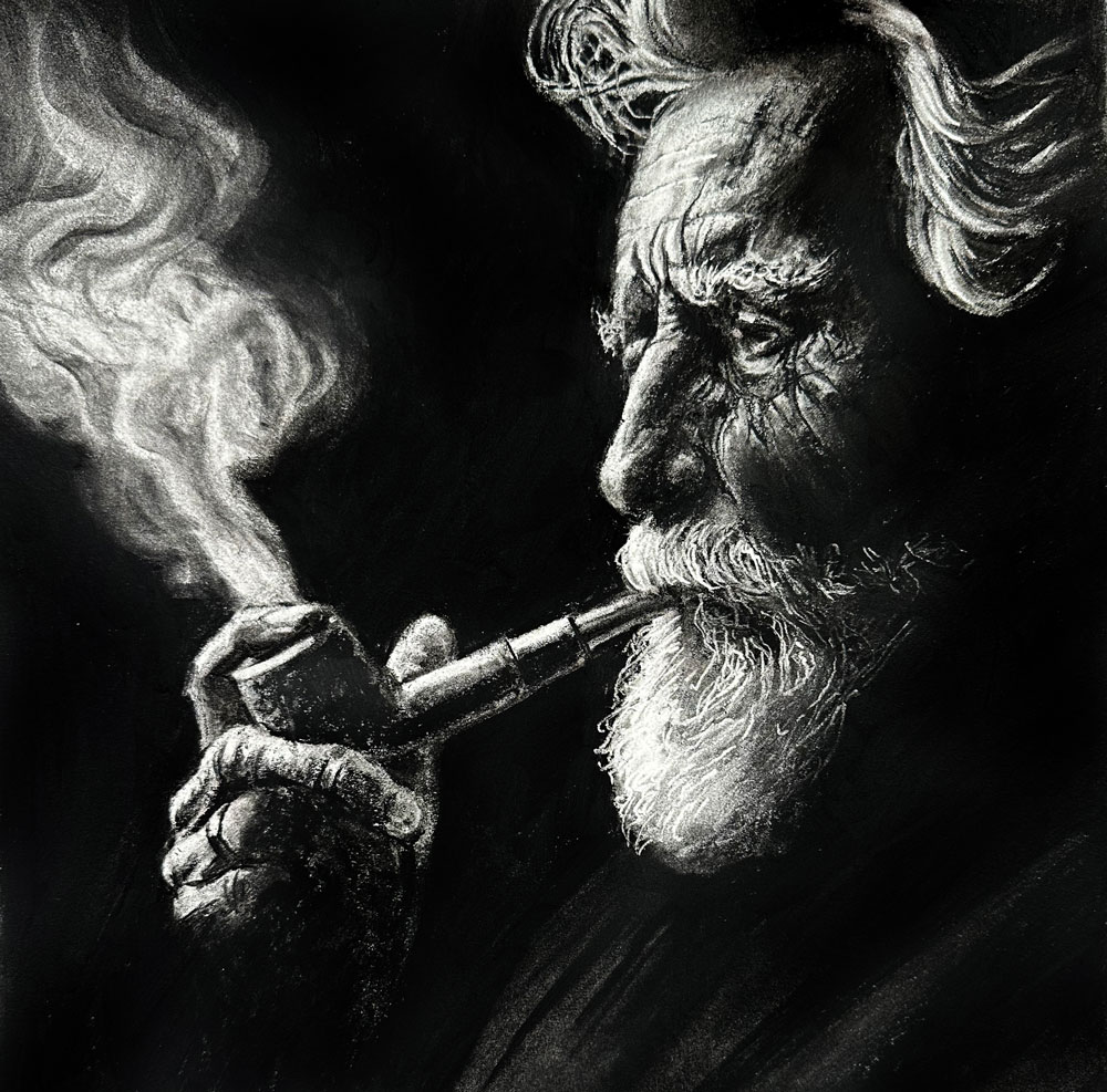 Portrait drawing with charcoal