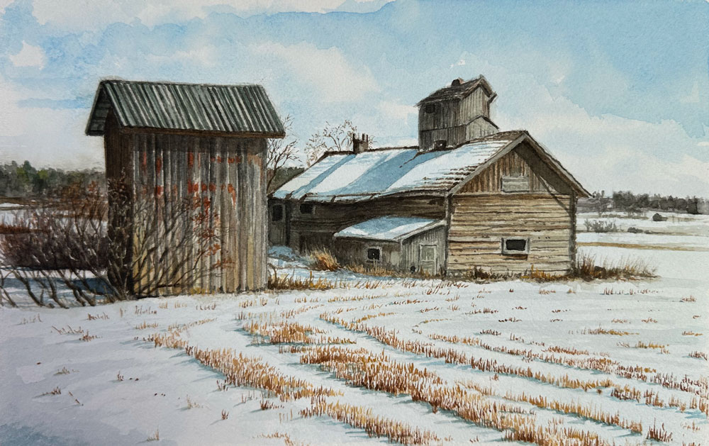 Watercolor Painting of an Old Barn